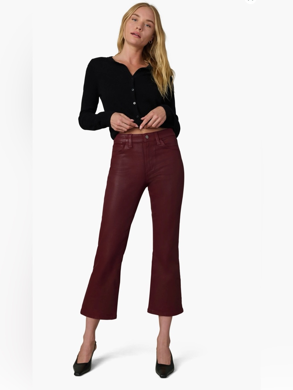 Joe's The Callie Coated High Waist Ankle Bootcut Jeans in Syrah Color